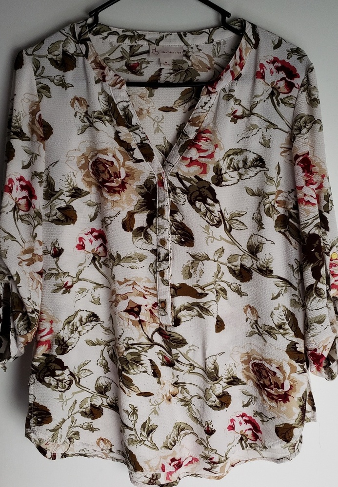Floral Print Half Button Up Blouse